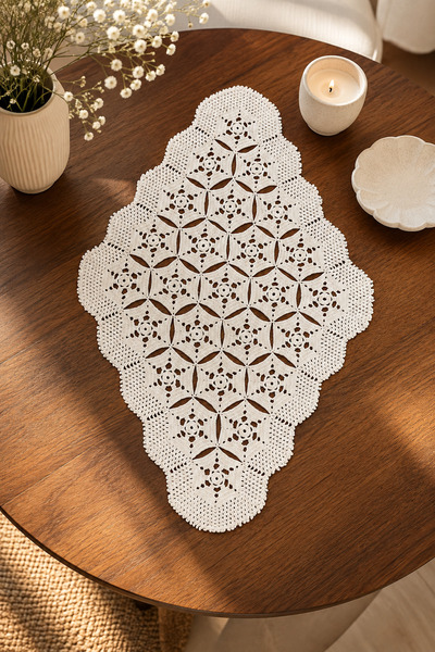 EastWest Trading El Yapımı Vintage Dantel Sehpa Örtüsü 29x46 cm El Örgüsü Çey...