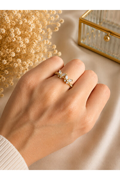 Lilith Takı ✨   Sparkling Leaf Branch Model Gold Color Women's Ring – Elegant...