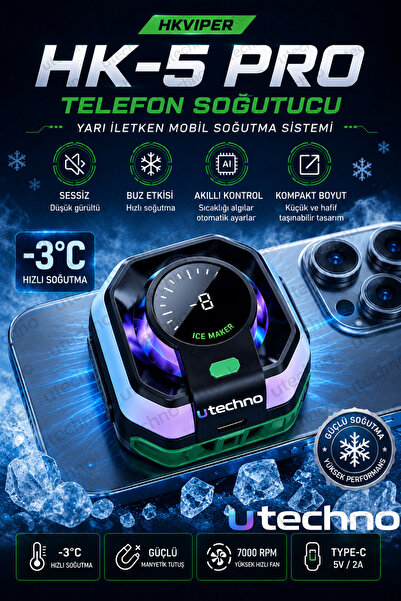 utechno HKVIPER HK-5 Pro Manyetik Telefon Soğutucu – Gaming Oyun İçin, 7000 R...