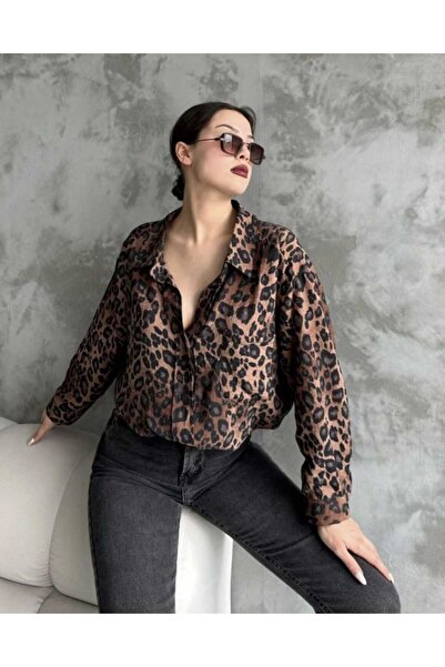 VIORA FASHION Leopar Desenli Oversize Gömlek