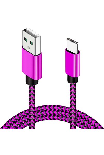 Choice12 2m Rose Red USB Type C Cable Date Sync 2.4A Fast Charging Nylon Brai...