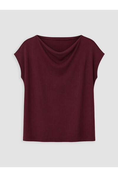 LC Waikiki Burgundy Plus Size Flowy Collar Soft Touch Blouse