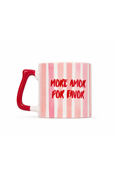 Junno Gift More Amore Por Favor Pembe Çizgili Seramik Kupa