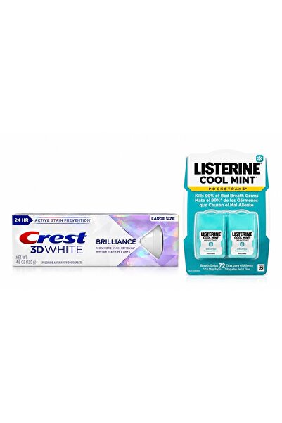 Crest 3D White Brillance Diş Macunu 130gr & Listerine Damak Cool Mint 72 Strip