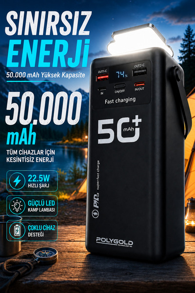 Zineets 50.000 Mah 22,5W PD Hızlı Kablolu Kamp Lambası Outdoor Serisi Powerba...