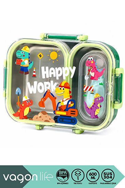 Vagonlife Bento 600ml Yeni Lunchbox Serisi Sevimli Desenli Tek Katlı 2 Bölmel...