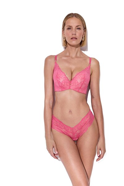 ALLES Sutien Coachella roz, din dantelă, fără sârmă, super push-up