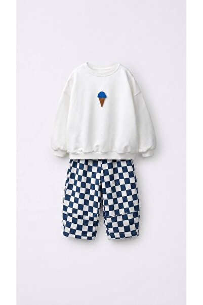 rois Erke Children's Embroidered Ice Cream Design Top and Bottom Set