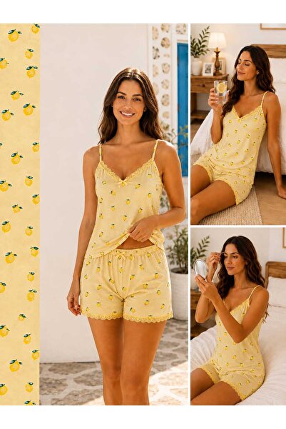 ATLAS LIFE Bambu Limon Desenli Şortlu Pijama Takımı