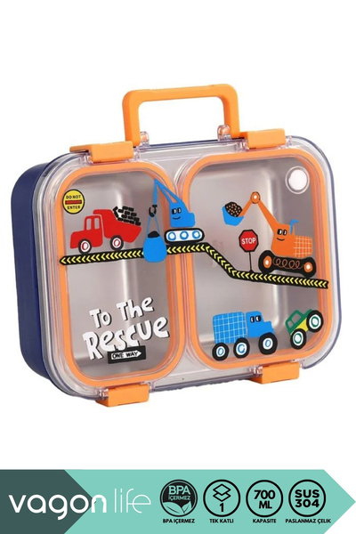 Vagonlife Bento 700ml Yeni Lunchbox Serisi Desenli Tek Katlı 2 Bölmeli Kulplu...
