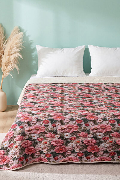 Rivaİstanbul Pink Rose 5D Multi-Purpose Double Printed Pique & Bedspread 200X...