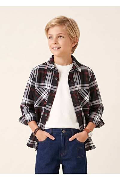 Ozmoz By Mukadder Özden Cotton Black Lumberjack Winter Boy's Shirt