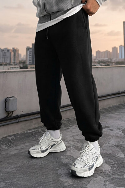 EydaMoon Men's Winter Fleece-Lined Comfortable Cut Sweatpants with Elastic Cuffs