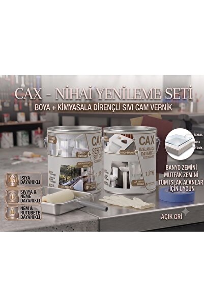 caxcolors CAX 1 Litre Islak Alan Fayans Mutfak Zemin Boyası ve Kimyasala Dire...