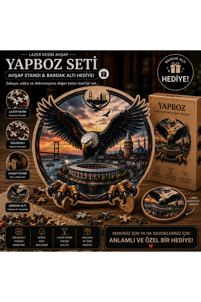balabanhome Premium Ahşap Taraftar Yapboz | MDF Lazer Kesim | Stant + Bardak ...