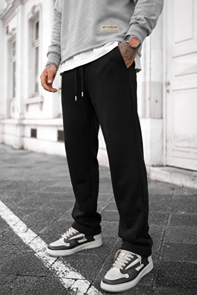 EydaMoon Men's Relaxed Fit Wide Leg Elastic Waist Winter Sweatpants