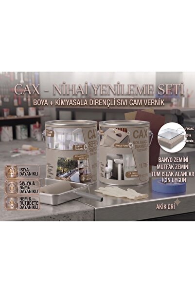 caxcolors CAX 1 Litre Islak Alan Fayans Mutfak Zemin Boyası ve Kimyasala Dire...
