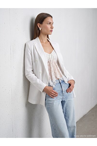 Dilvin 60815 Lyocell Karışımlı Blazer Ceket-Beyaz