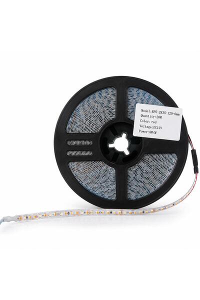 LED Şerit S Tipi 20 Metre 2835 120 LED/m Kırmızı 12V 8W/m 6mm Esnek LED Bant