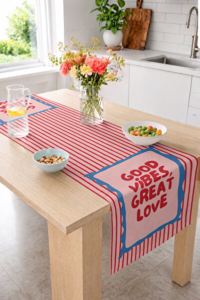 Realhomes Good Vibes Great Love Written Striped Modern Design 40X140Cm Digita...
