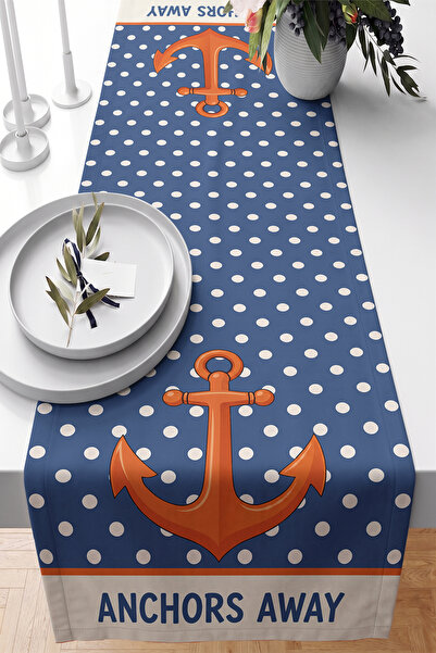 Realhomes Anchors Away Written Anchor Figured Polka Dot Sailor Themed 40X140C...