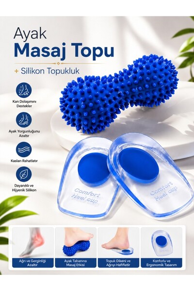 optana Silikon Topukluk Topuk Dikeni Pedi + Ayak Masaj Silindiri Topuk Ağrısı Destek Seti