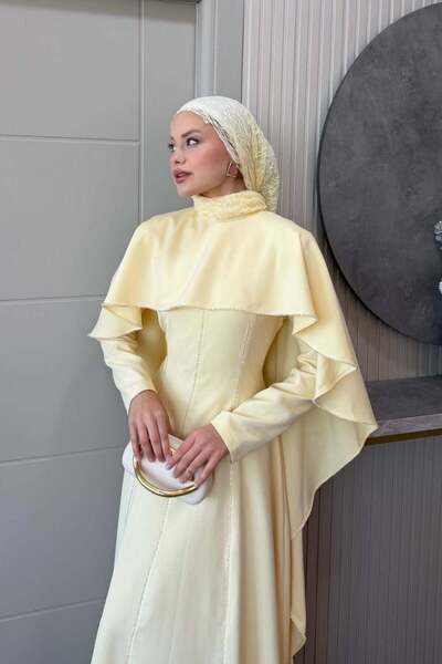 Şule Giyim Claris Cape Dress Yellow