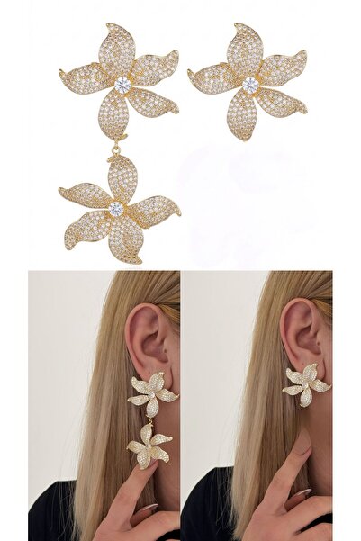 H&S AKSESUAR Zircon Stone 4 Leaf Design Earrings