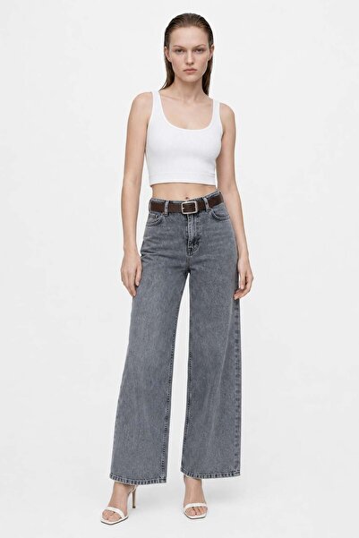 HAKKE Kemerli Wide Leg Kadın Jean PANTOLON