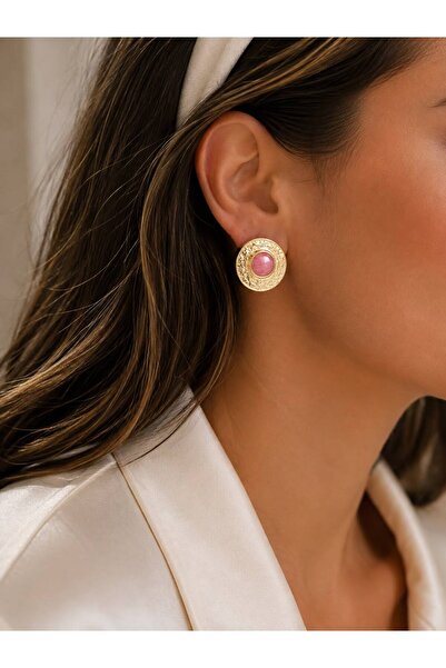 GUVDİN Pink Oval Earrings