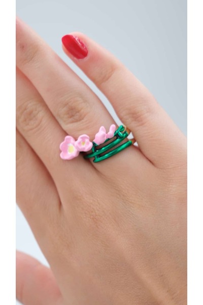 Jerie Flower Design Enamel Adjustable Ring