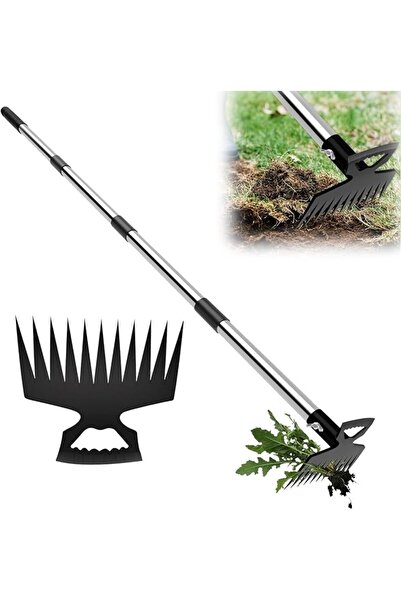 GENERAL Mikakoz Long Handle Weed Puller, 11 Tooth Manual Weed Removal Tool fo...