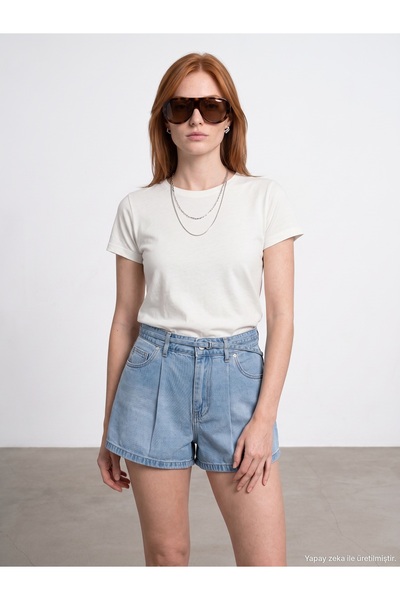 Dilvin 32852 Basic T-Shirt-Ekru