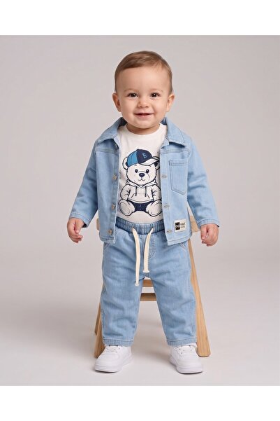 VOY KİDS Boys' 1-2-3-4-5 Years Old 3-Piece Denim Set, Stylish 3-Piece Set wit...