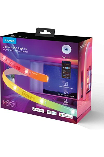 Govee RGBICW Wifi ve Bluetooth Kontrolü Olan 5m LED Şerit Aydınlatma Renkli v...