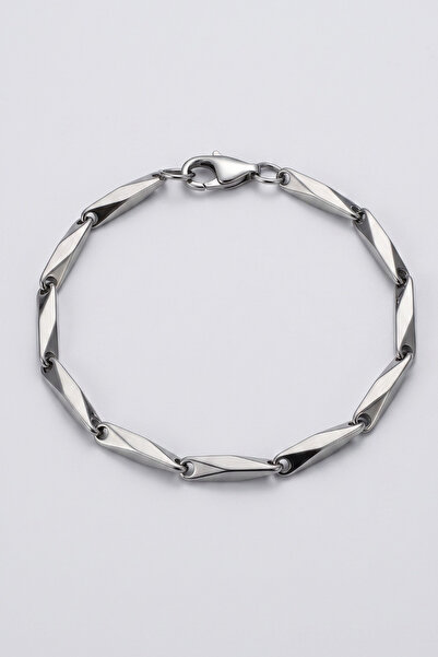 OSMANLI GÜMÜŞ Men's Steel Bracelet 3mm Thin Polite Cube Triangle Model Stainl...