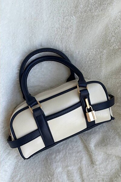 THEK BUTİK Bicolor Lock Detailed Cylinder Model Retro Handbag