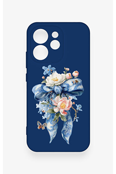Vip Case Oppo Reno 15 Pro 5G Uyumlu Mavi Kurdeleli Çiçek Desenli Silikon Kılıf