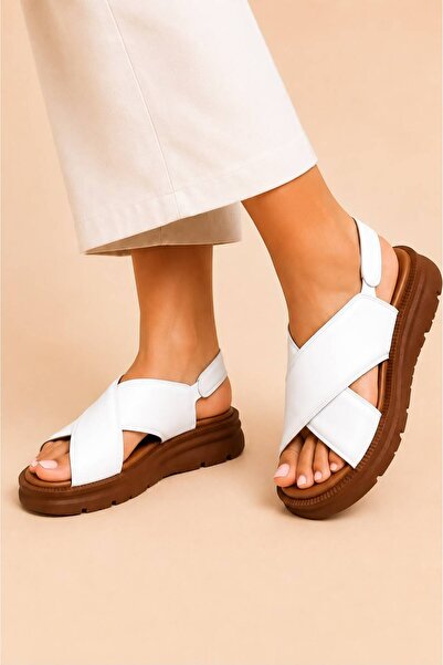 KS KADİR SARAÇ Genuine Leather Soft Comfortable Sole Strapped Women's Sandal ...