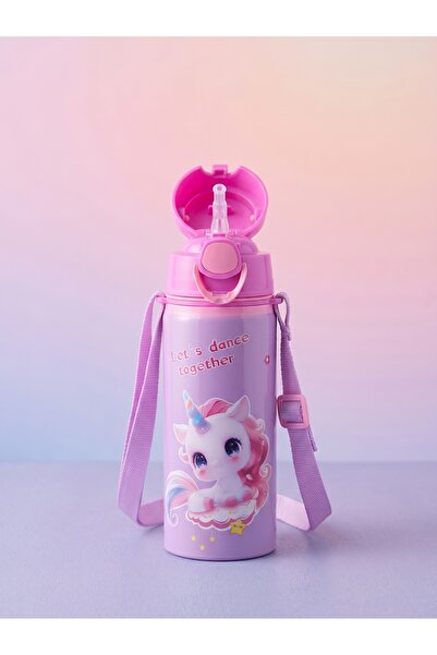 AiroBazar Unicorn Tasarımlı Pipetli ve Askılı Çocuk Su Matarası - Sızdırmaz K...