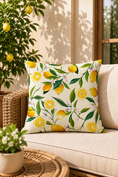 ASDİVA Lemon and Flower Patterned Decorative Cushion Cover Balcony Garden Liv...