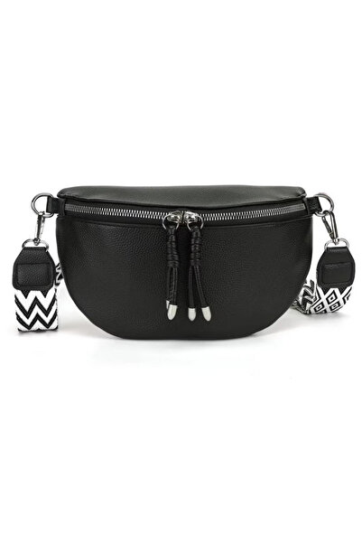 OEM Geantă crossbody de damă, cu curea lată, neagră