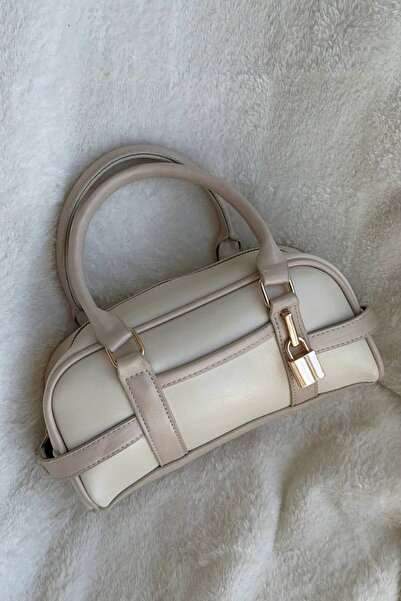 THEK BUTİK Bicolor Lock Detailed Cylinder Model Retro Handbag