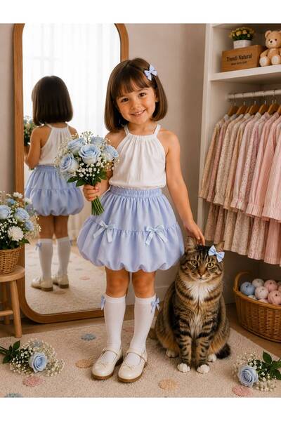 TREND NATURAL Baby Girl and Child Bow Balloon Skirt 1-7 Years Old School Kind...