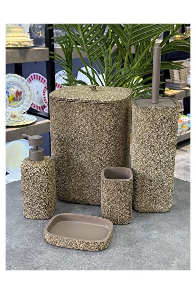 Doğudeko Luxury Polyurethane Berra 5-Piece Bathroom Set Brown