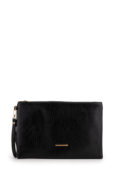 minebag Wrist Strap Metal Detailed Clutch Women's Bag Madame Faux Leather Black