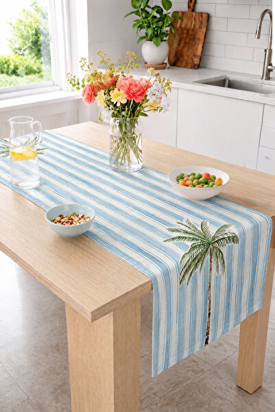 Realhomes Blue and White Striped Tropical Pattern with Palm Tree Figure 40X14...