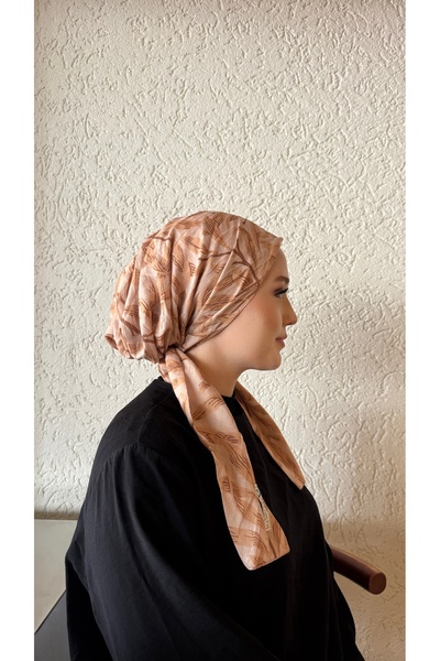 Anatolye Orange Branch Pattern Bamboo Scarf Bonnet