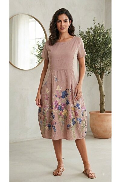 Park Moda Floral Patterned Dress with Rubber Detail on the Sides (Fits up to ...