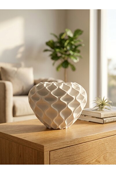 Adeem White Color Vase with Rhombus Pattern, Size 26*26*19.5.